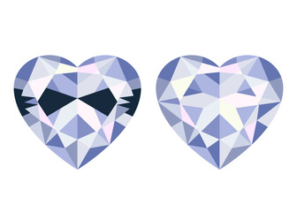 Heart shaped diamond with and without bow tie effect. Flat vector illustration