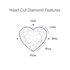 Heart shaped precious gemstone anatomy, parts and their names. Outline icon with editable stroke
