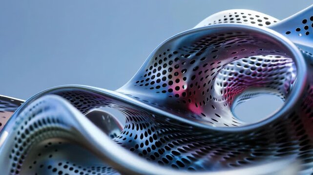 Flowing Parametric Metal Abstraction with Perforated Surface and Modern Design, Daylight Vibes, Abstract Art in Motion