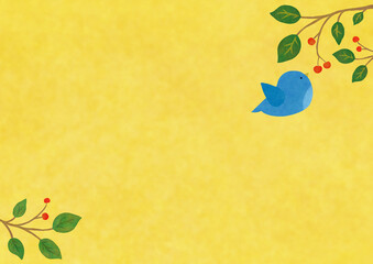 青い鳥と赤い木の実の秋をイメージした背景素材