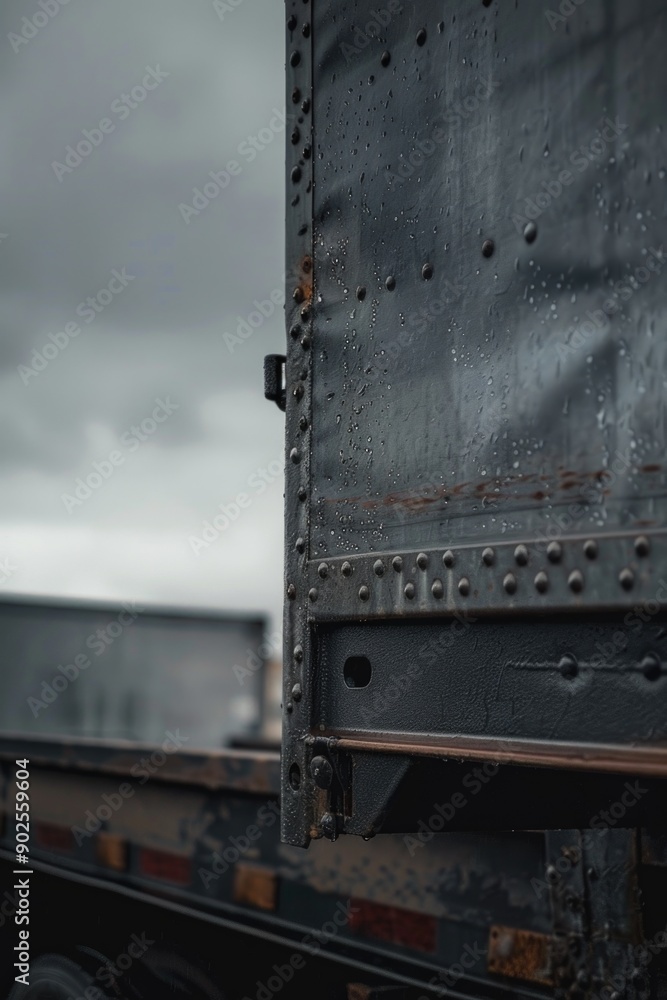 Poster a close-up shot of a train on a train track, with details of the wheels and tracks visible