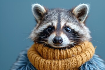 Obraz premium Raccoon meme on a solid background, animal in a funny mask