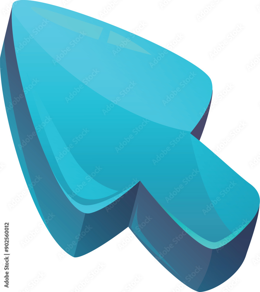 Poster blue cursor with reflection effect is pointing on a white background