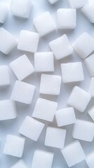 White Sugar Cubes Spread Across a Plain Background Ready for Use