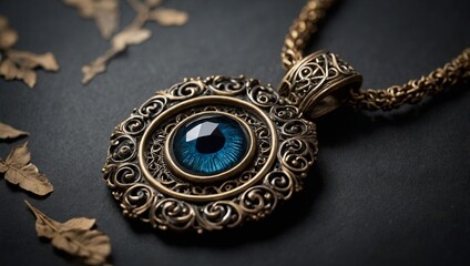 round antique pendant with an eye in the middle
