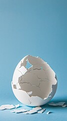 Crisp White Eggshell Fragments With an Open Center on Blue Background