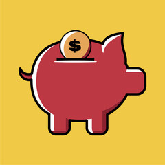 vektor stok piggy bank flat icon vector dollar