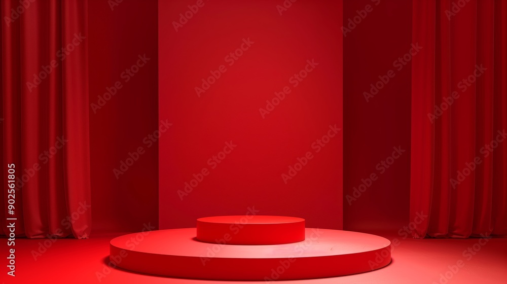Poster Stage with minimal red podium background.