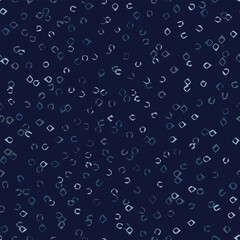 Seamless blue camouflage pattern with chaotic scattered small abstract shapes like rings, brackets, clamps. Random chaotic composition. For apparel, fabric, textile, sport goods.