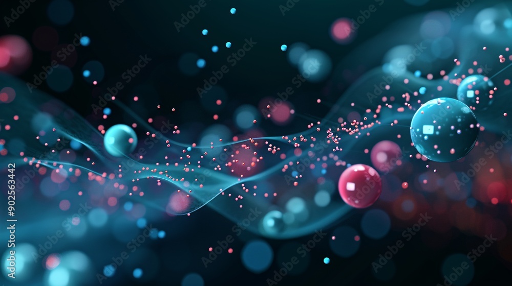Poster abstract 3d music visualizer with colorful particles, 3d background music, dynamic and captivating.