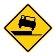 Shoulder Drop Off warning road signs. Vector