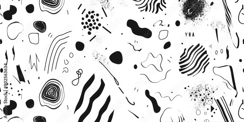 Poster a set of creative doodles in black and white on a white background, great for illustrating ideas or 