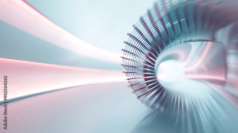 Poster abstract 3d vortex with embedded music symbols, 3d background music, dynamic and unique.