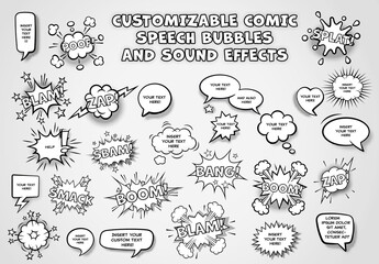 Black and White Editable Speech Bubbles