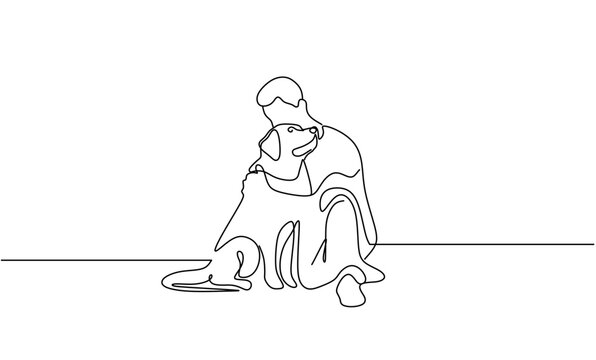 recommend clip art: continuous line drawing of happy pet lover with dog vector illustration	