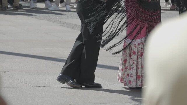 Legs movement scene from traditional Spanish dance, Chotis, Madrid, Spain.
