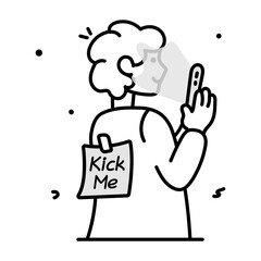 Kick me note stick on person, doodle icon 

