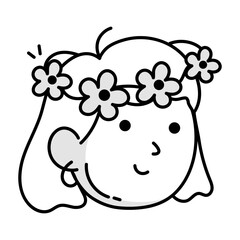 Hand drawn icon showing a girl wearing floral headband 

