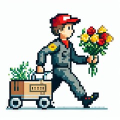 Fototapeta premium Delivery boy/ Pixel art