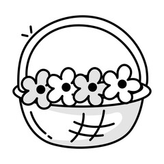 Floral basket icon in doodle style 

