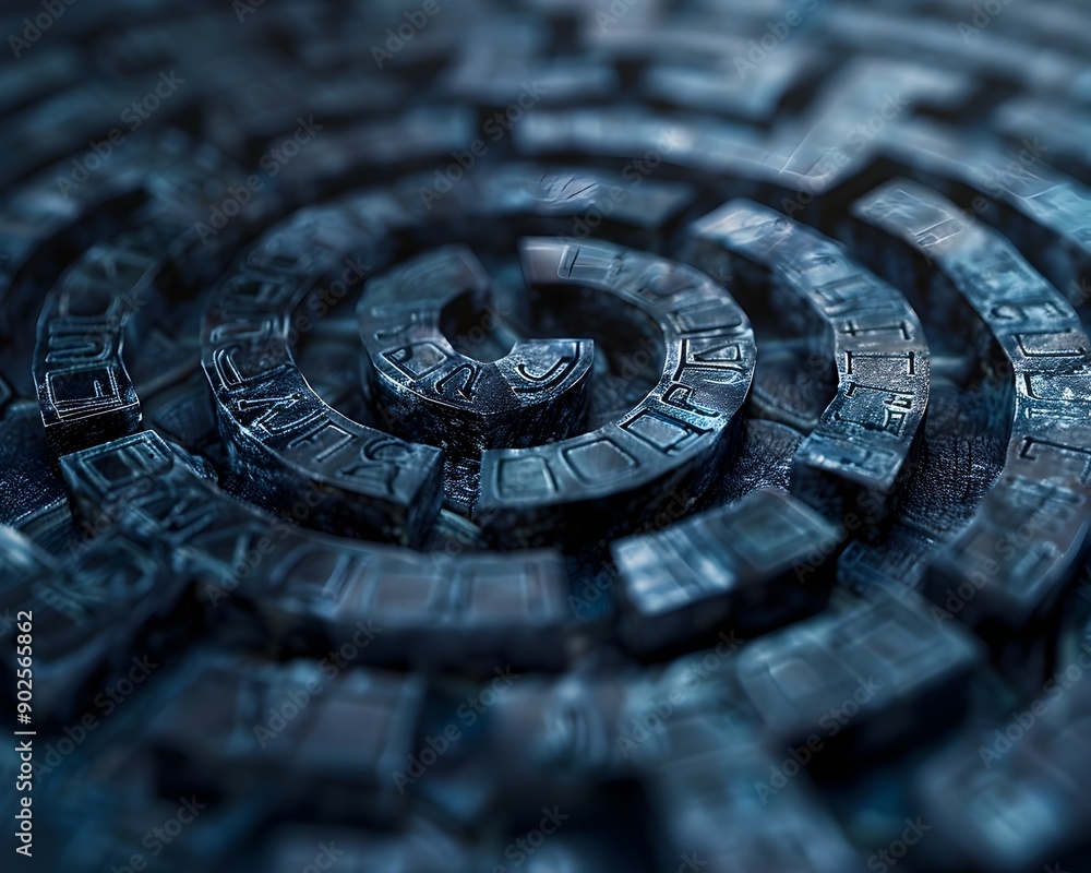 Poster labyrinth of language a conceptual spiral pattern representing the intricacies of communication