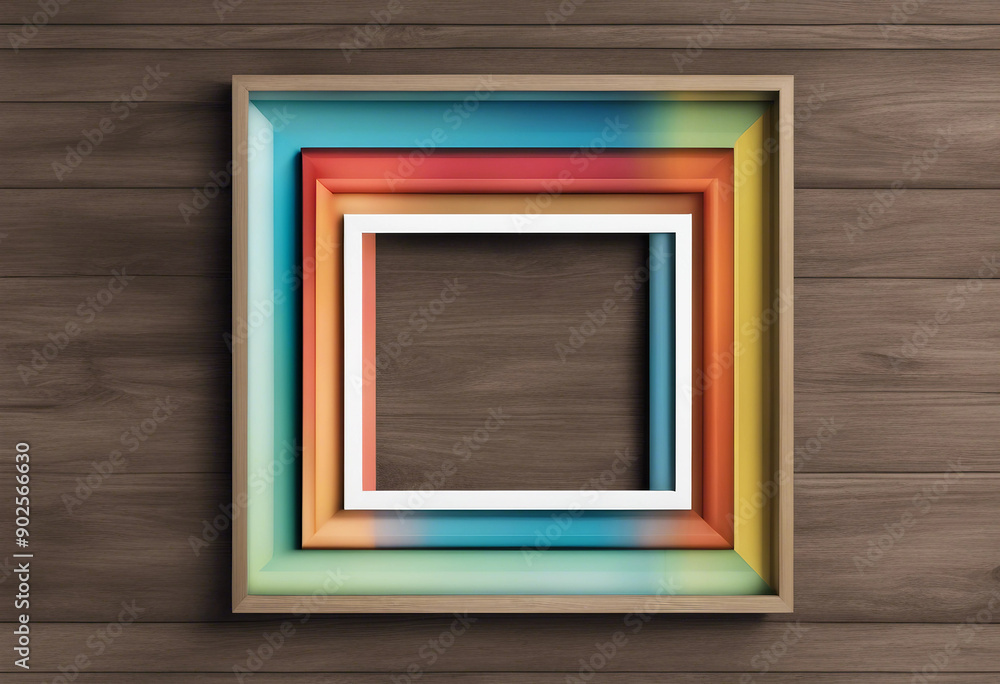 Poster set of various multicolour empty wooden picture frame blank mock-up isolated on transparent backgrou