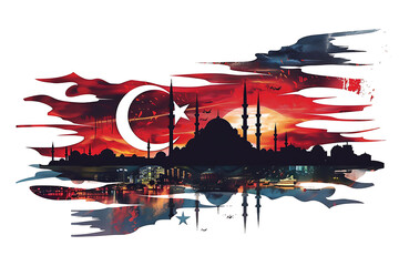watercolor flag of turkey ,Turkey raised fist with powder explosion, power, protest concept