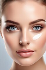 Fototapeta premium Close-up portrait of a girl with cream on her cheek