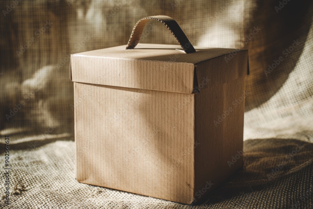 Poster a brown box sits on a table, ready for use or storage
