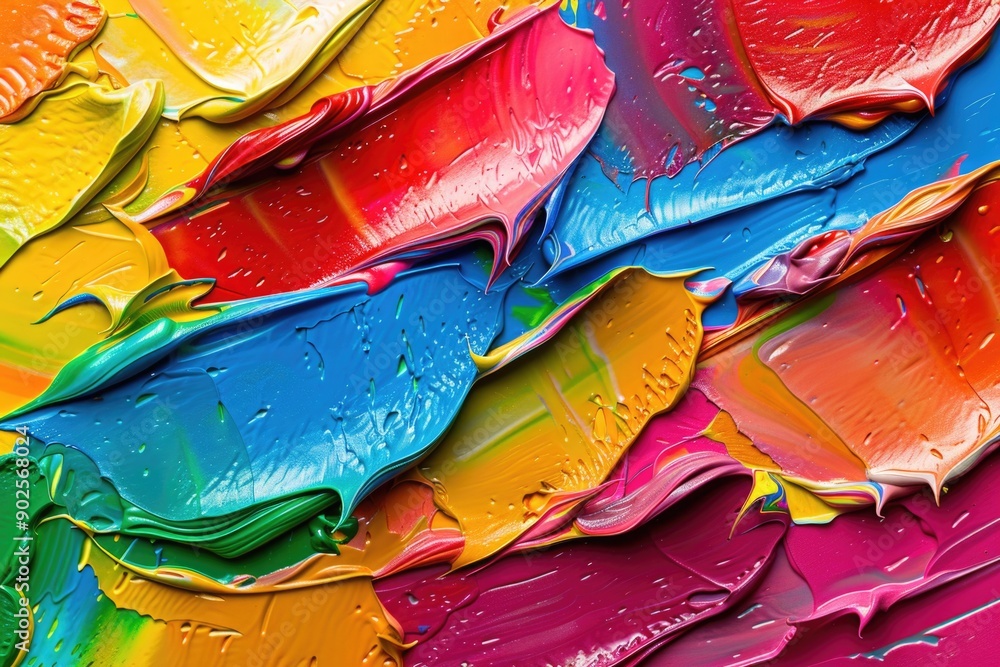Poster a detailed view of a vibrant artwork on a table surface, perfect for use in creative projects or dec