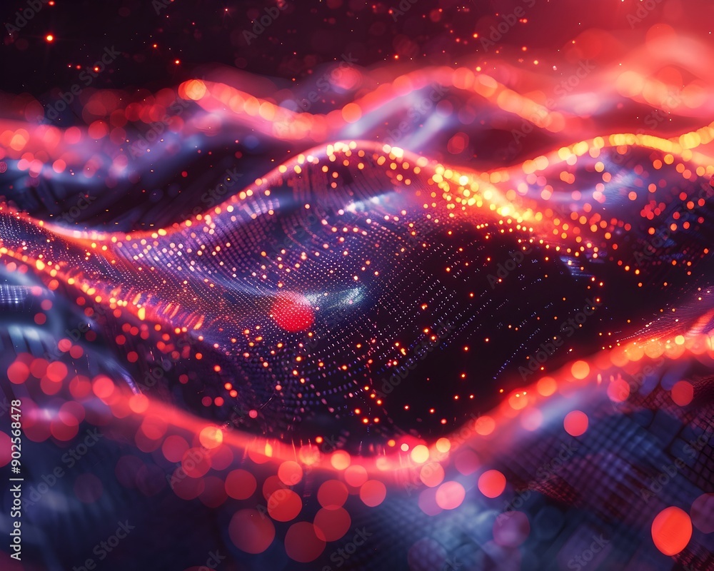 Poster captivating abstract visualization of dynamic data flows and intricate binary code streams