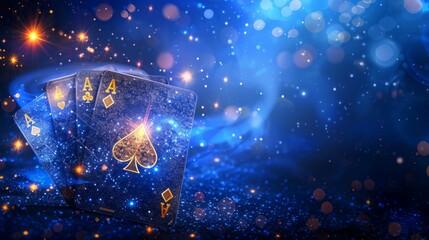 Fototapeta premium Hologram playing cards. A royal flush of polygons, triangles of points and lines. Poker is a low-poly compound structure. Technology concept.