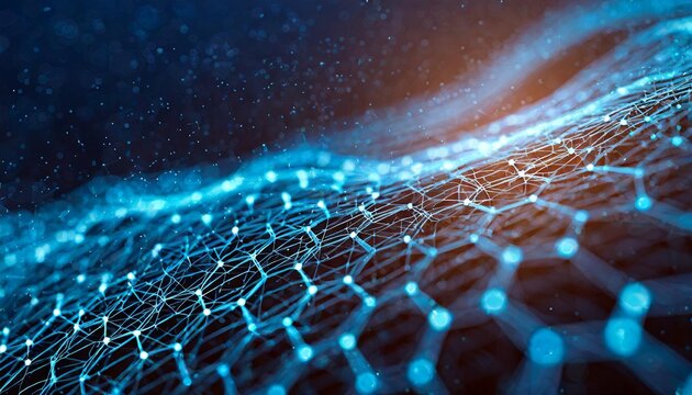 Abstract chain of hexagonal shapes. Data technology background. 3D rendering.
