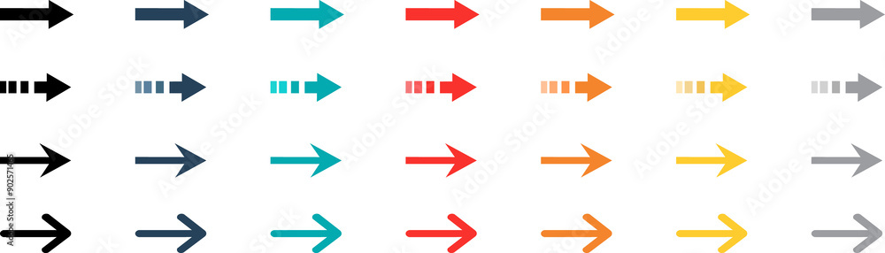 Poster vector collection of colored arrows. colorful arrow symbols. set of flat vector arrows.
