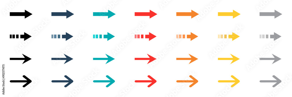 Poster vector collection of colored arrows. colorful arrow symbols. set of flat vector arrows.