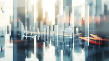 Abstract cityscape with digital financial graphs