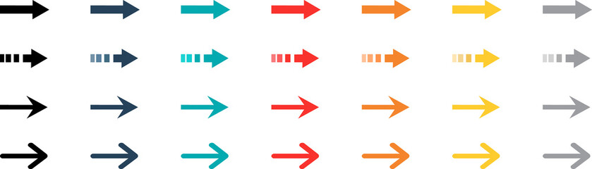 Vector collection of colored arrows. Colorful arrow symbols. Set of flat vector arrows.