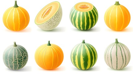 Set of watermelons isolated on white background. Collage graphics.