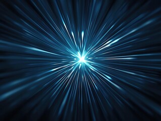 Abstract light rays radiating in a dark space, creating a sense of depth and motion in a futuristic design.