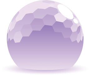 This abstract illustration shows a purple sphere with a hexagonal pattern