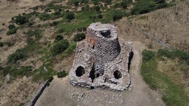 flyover and lookdown - Nuraghe of St. Barbara in Macomer, Sardinia