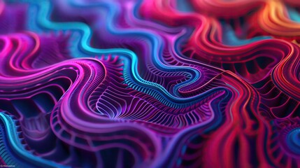 Obraz premium Vibrant abstract pattern featuring wavy lines in shades of pink, blue, and purple, creating a mesmerizing visual effect.