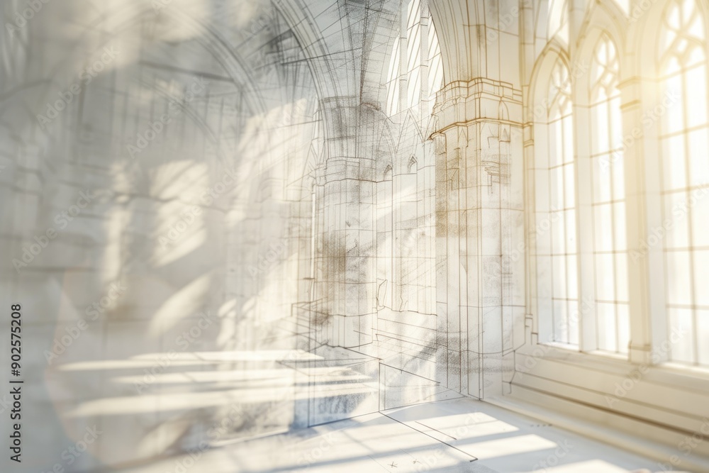 Poster a church building with a window, suitable for architectural or design concepts