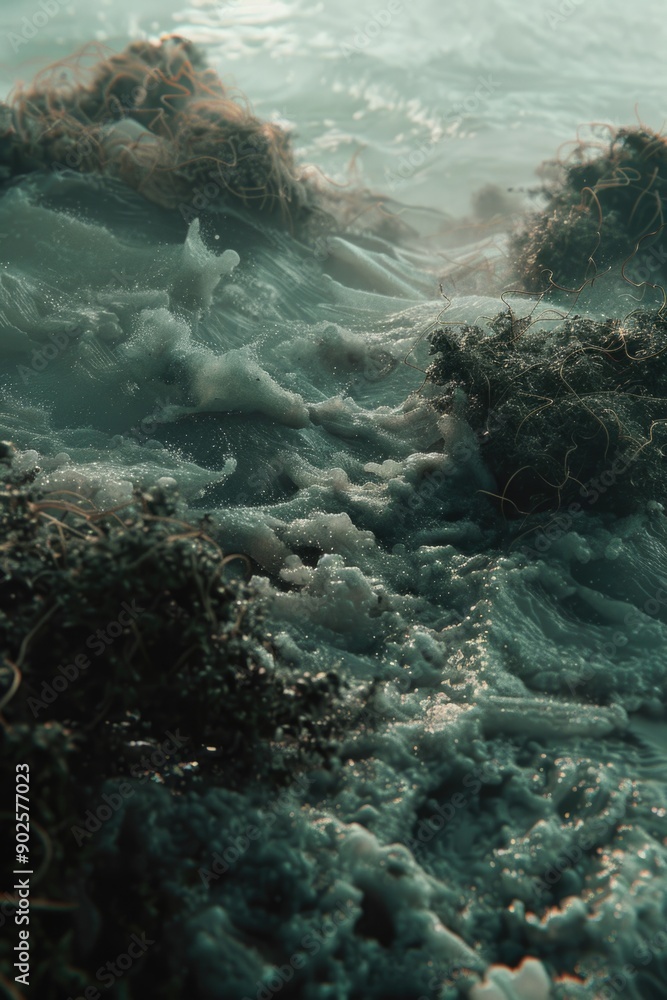 Poster A close-up view of waves on the surface of the water, great for use in scenes where water is featured prominently