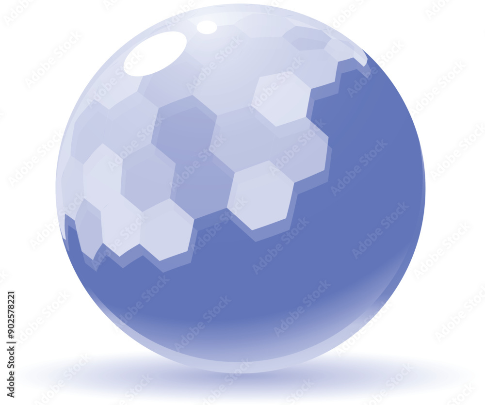 Poster blue sphere showing honeycomb pattern, representing concepts like technology, network, and connectio