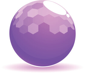 Purple sphere featuring a honeycomb pattern is casting a shadow on a white background