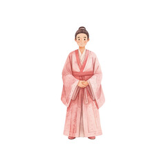 asian male in traditional dress vector illustration in watercolor style