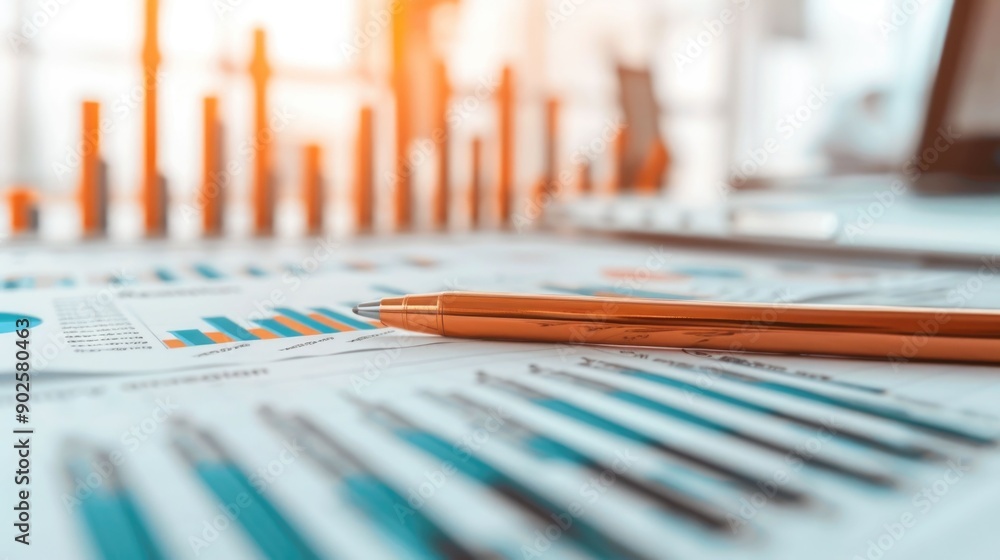 Poster detailed property market analysis session with comprehensive charts and data on a desk in an office 