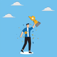 Employee of the month great manager or success staff winning award staff appreciation or best office worker concept success businessman manager celebrating employee award on big thumb up symbol