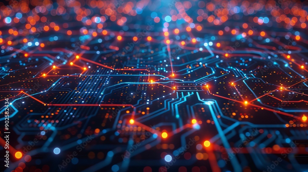 Poster digital devices connected in a network, with data flowing between them